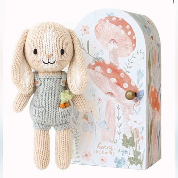 Adorable Knit Bunny Toy in Cream and Blue Cuddle + Kind Mini Henry - Picture 10 of 10